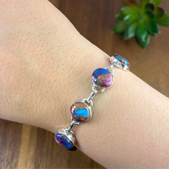 Genuine A+ Quality Pink Dahlia Turquoise Gemstone Bracelet Southwest New 925 - Picture 2 of 5